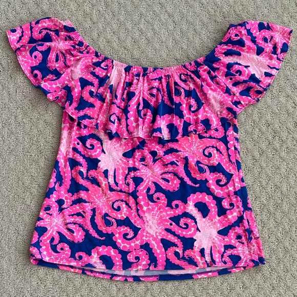 Lilly Pulitzer La Fortuna Off-The-Shoulder Top Octopus Print Small Casual Summer - Picture 7 of 12